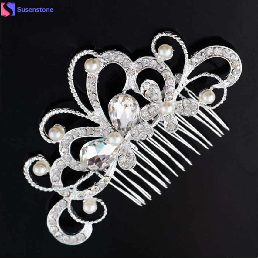 SUSENSTONE Bridal Wedding Butterfly Pearl Hairpin Hair Clip Comb Jewelry